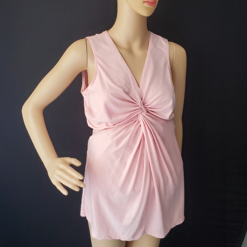 Motherhood Maternity Pink V- Neck Twist Knot Detail Sleeveless Tank Top Size M
